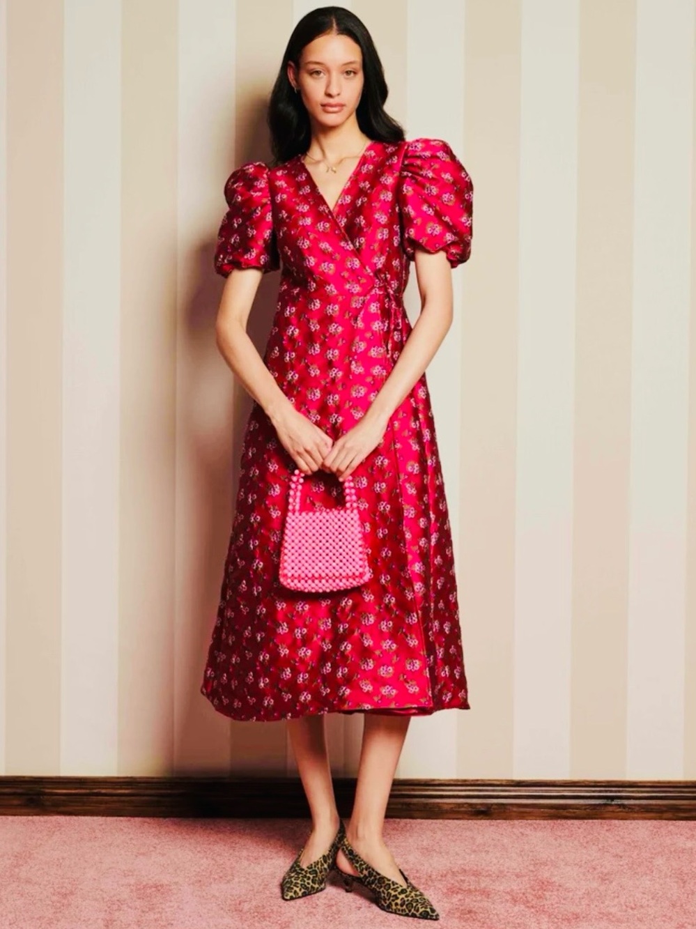NEW Sister Jane Jacquard Midi  Orchid Pink Wrap Dress Size XS